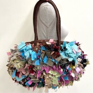 Anthropologie Couleurs de Saison straw multicolored rag rug shoulder bag boho